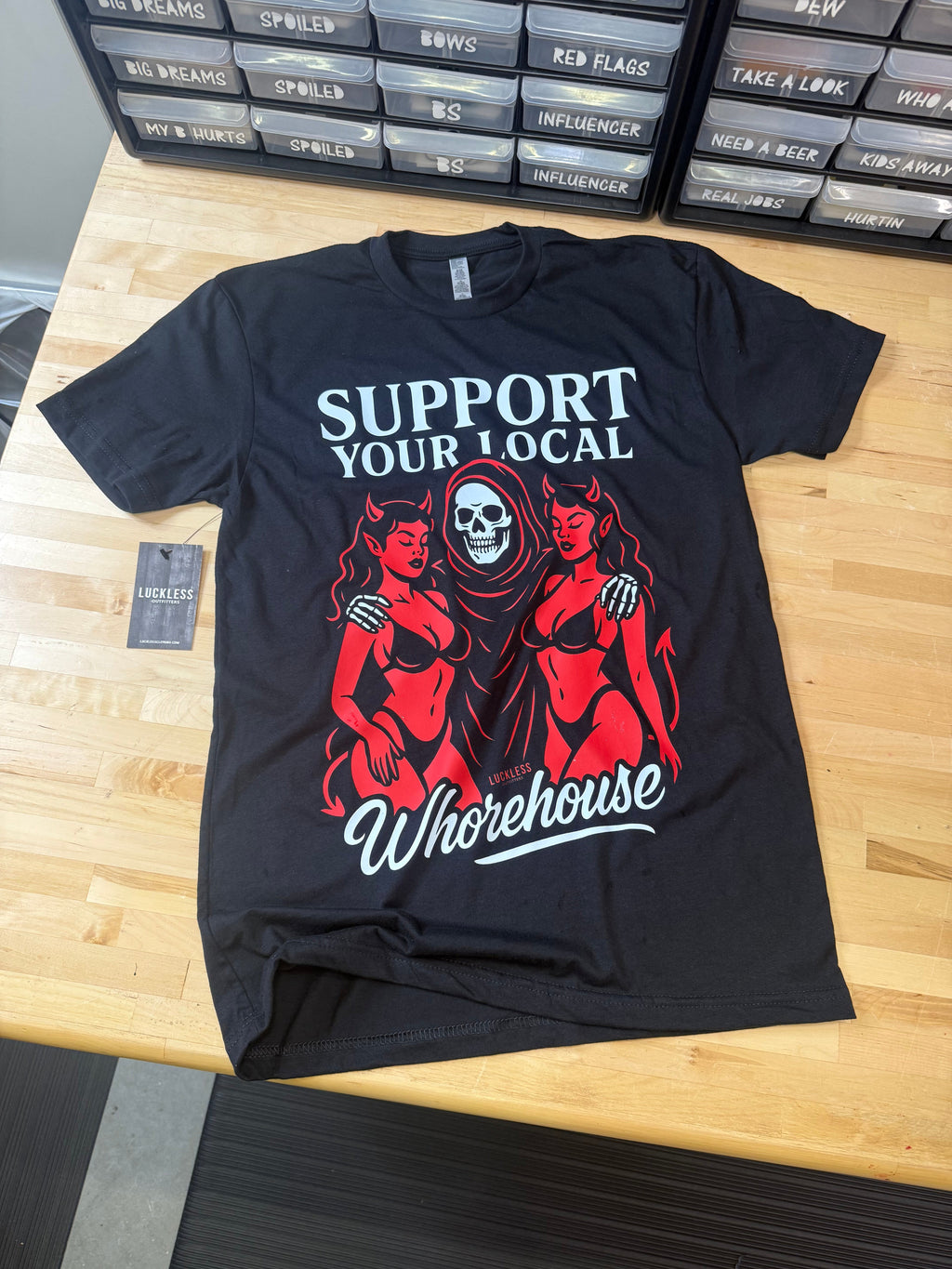 Support Your Local Whorehouse | Funny Men's Black Graphic T-Shirt