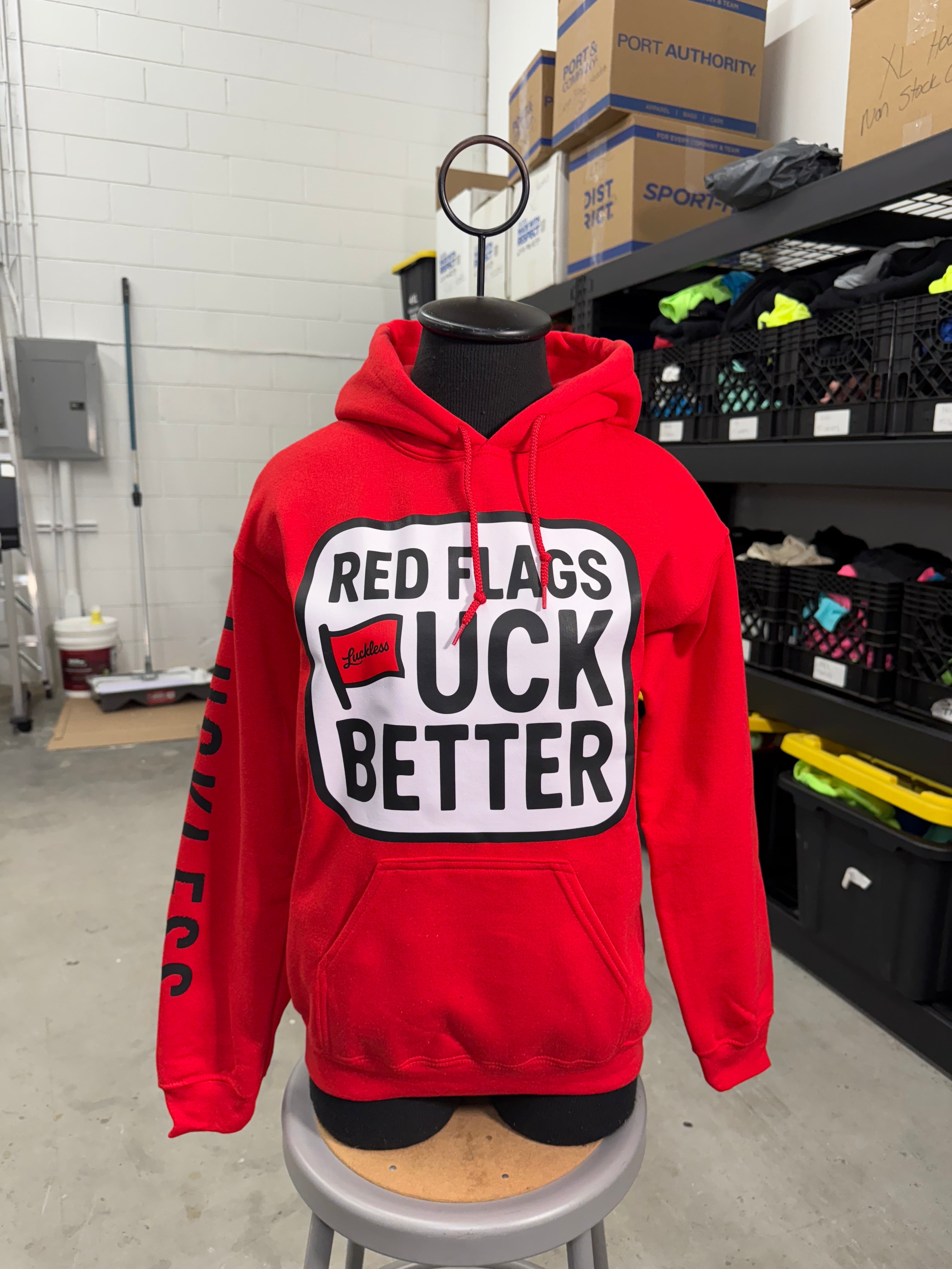 Red Flags Fuck Better | Men's and Women's Red/Black Statement Hoodie